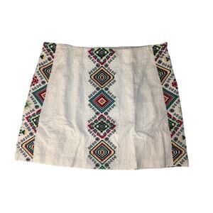Desigual‎ NWT Sz 12 Embroidered Mini Skirt Stretchy Lined Aztek Boho Festival
